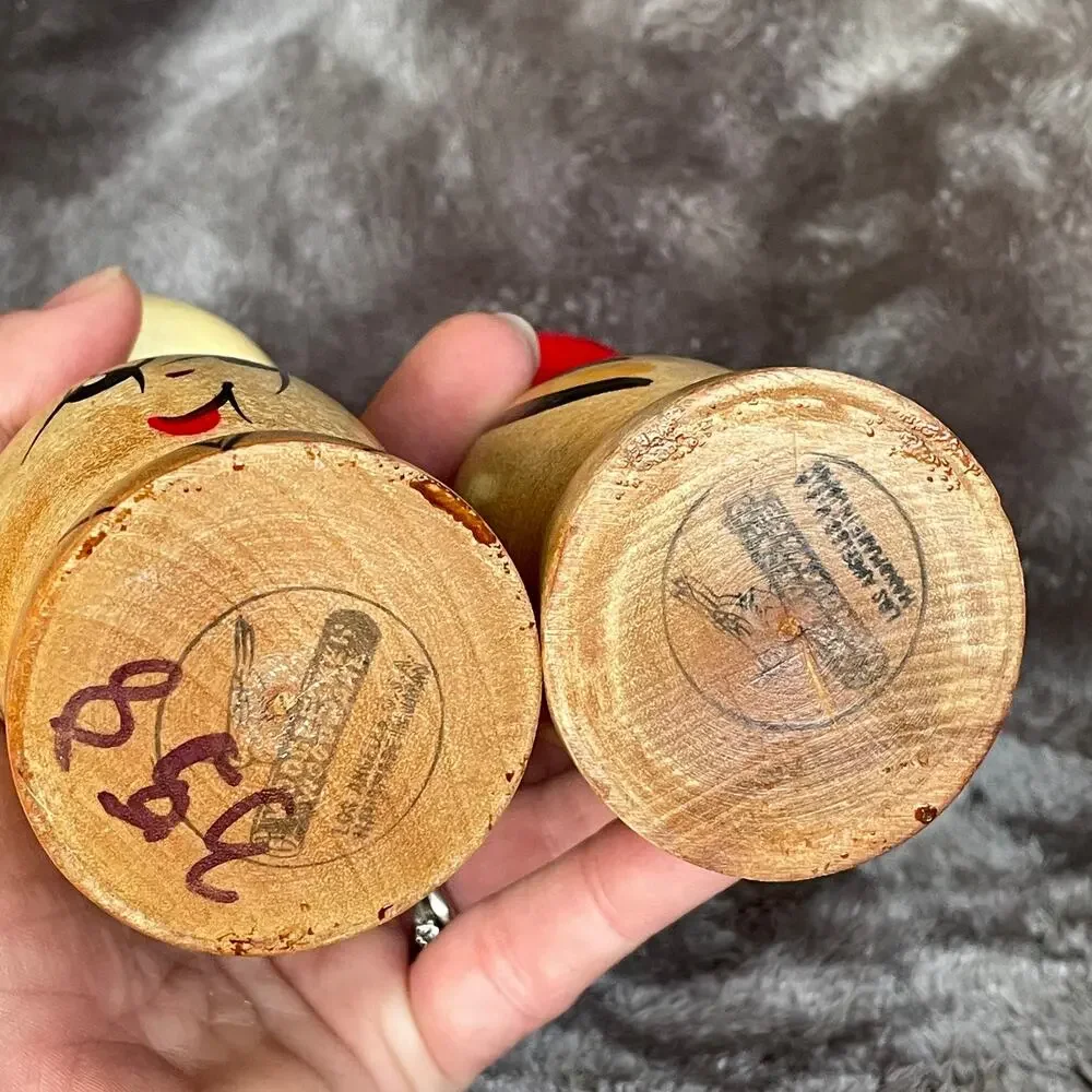 Vintage Salty & Peppy Wooden Salt & Pepper Shakers Japan MCM Hand Painted
